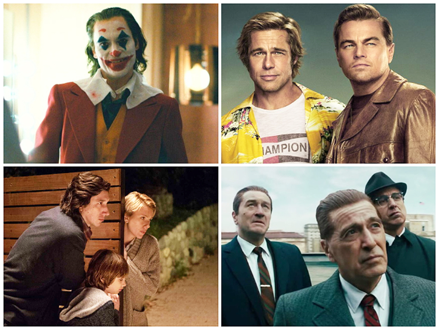 Các phim có nhiều đề cử Quả cầu vàng như Joker, Once upon a time in Hollywood, Marriage Story, The Irishman (theo thứ tự từ trên xuống dưới, từ trái qua phải) đều do đạo diễn nam thực hiện, và nhân vật chính cũng là nam giới