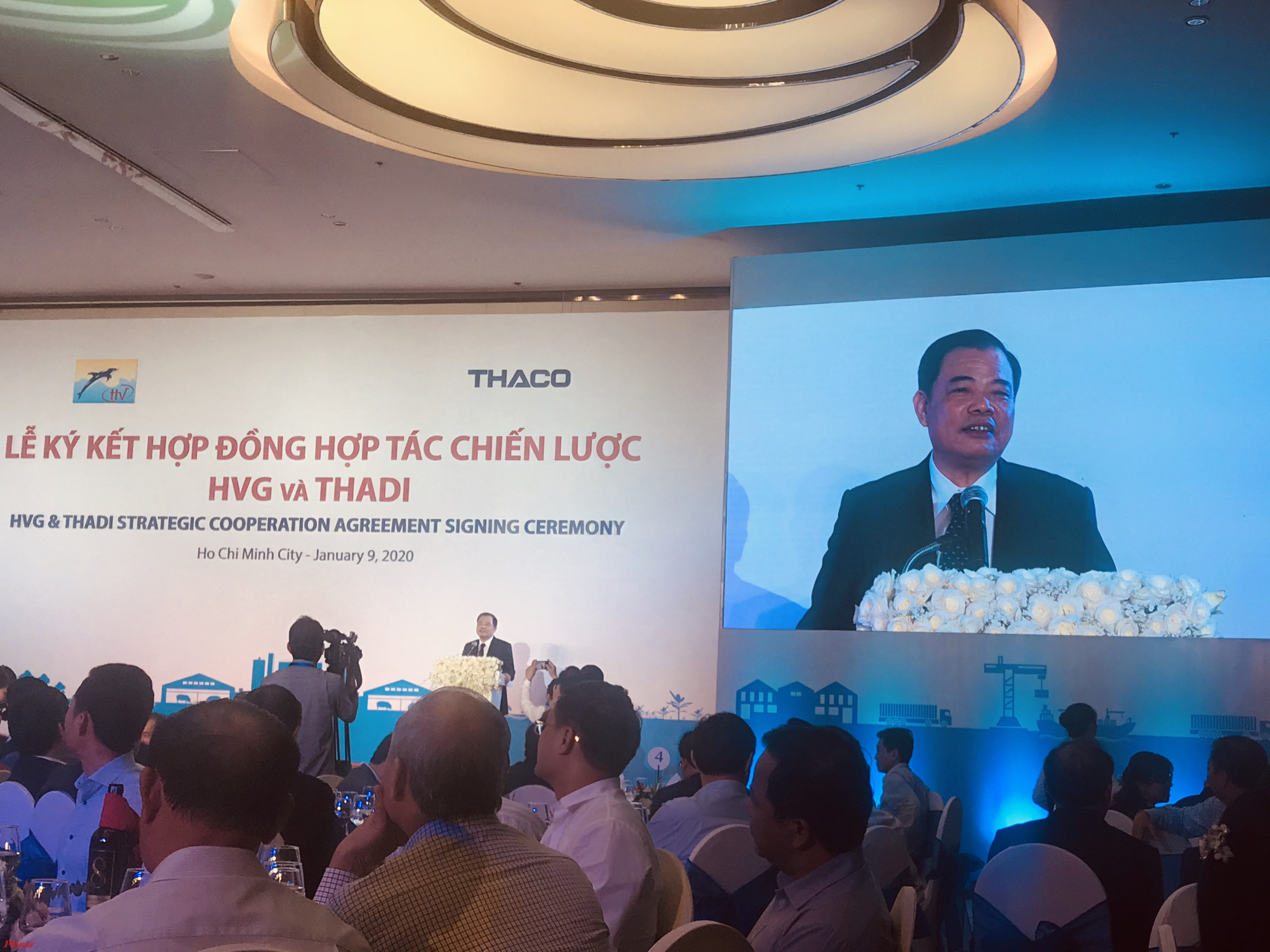 Bộ trưởng Bộ Nông nghiệp phát biểu tại buổi lễ ký kết của Thaco và Hùng Vương. Ảnh: Quốc Thái