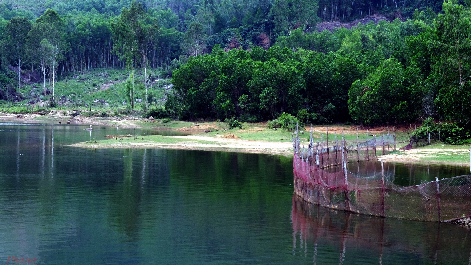 Cảnh đẹp ở hồ nước dưới chân núi Vàng ở huyện Mộ Đức (Quảng Ngãi) thu hút nhiều người đến vui chơi, thưởng ngoạn trong dịp tết.
