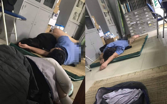 Hình ảnh bác sĩ P. được cho là ôm sinh viên ngủ trong ca trực