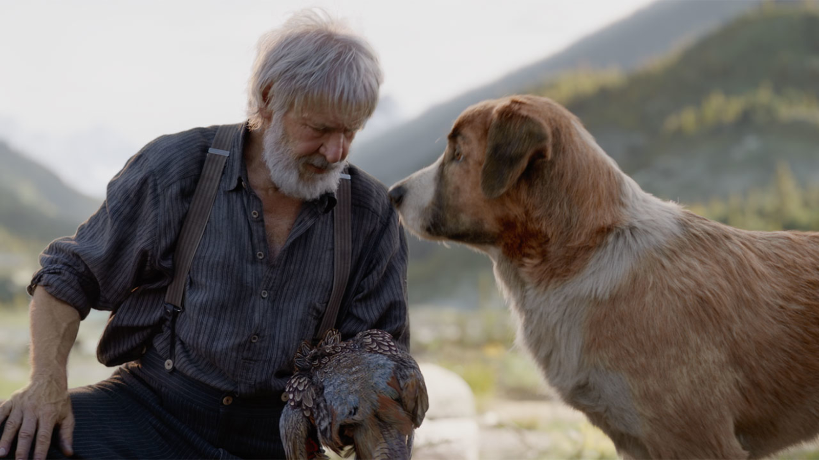 Nam diễn viên gạo cội Harrison Ford bên cạnh chú chó được tạo hình từ công nghệ CGI.