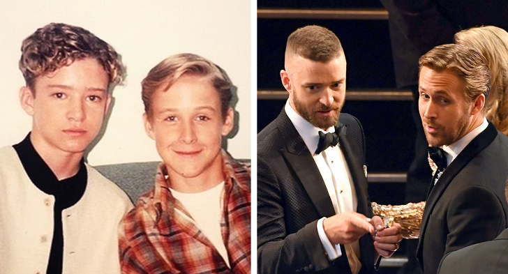 Justin Timberlake và Ryan Gosling đã quen biết nhau hơn 20 năm, sau khi đóng chung show truyền hình The Mickey Mouse Club đầu những năm 1990. So với hình ảnh thuở nhỏ, cả hai vẫn giữ được vẻ đẹp trai ngời ngời và cuốn hút phái đẹp. Nếu như Timberlake trở thành ngôi sao hàng đầu trong lĩnh vực âm nhạc giành giải Grammy danh giá thì Gosling cũng không kém cạnh, thành công với công việc diễn xuất, xuất sắc giành giải Quả cầu vàng (năm 2017). Hai sao nam vẫn luôn gắn bó và ủng hộ nhau hết mình trong suốt nhiều năm qua.