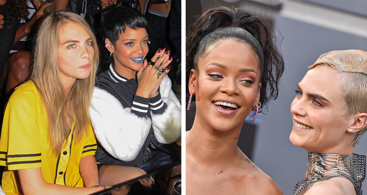 Siêu mẫu Cara Delevingne và nữ ca sĩ Rihanna trở nên thân thiết sau khi tham gia Met Gala năm 2014. Qua nhiều năm, cả hai vẫn duy trì được sắc vóc nóng bỏng, phong thời trang thời thượng luôn tỏa sáng trong bất kỳ sự kiện góp mặt. Dù không thường xuyên gặp mặt nhưng Cara Delevingne và Rihanna luôn âm thầm ủng hộ mọi hoạt động của đối phương.