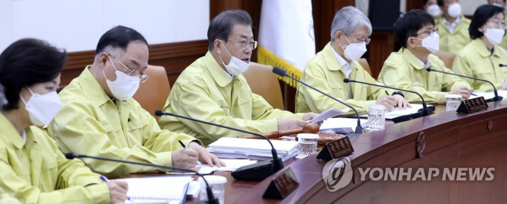 Tồng thống Moon Jae-in trong cuộc họp ngày 3/3. Ảnh: Yonhap