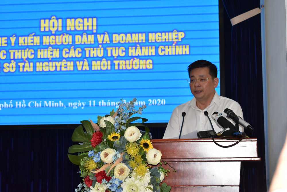 giám đốc Sở Tài nguyên và Môi trường TPHCM Nguyễn Toàn Thắng tại hội nghị sáng 12/3