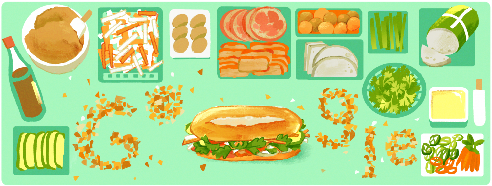 Hình ảnh bánh mì Việt Nam trên được đặt làm giao diện của Google.