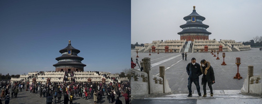 Đền Thiên Đàn phía Đông Nam của Bắc Kinh - Trung Quốc tháng 10/2019 và tháng 2/2020.