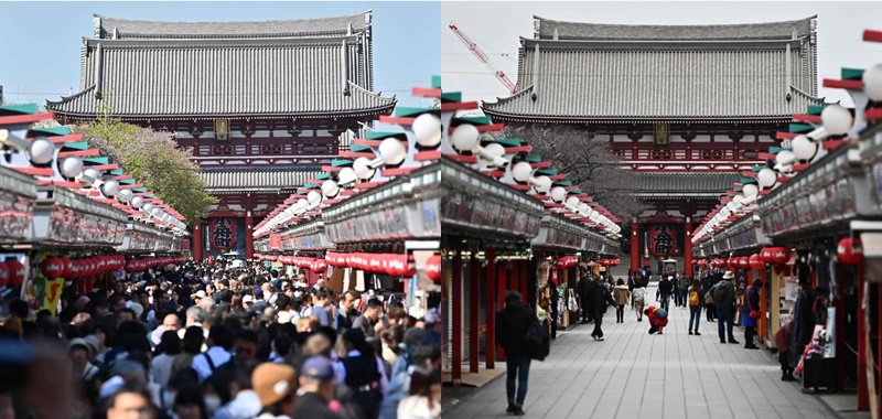 Đền Sensoji, Tokyo, Nhật Bản, tháng 4/2019 và tháng 3/2020