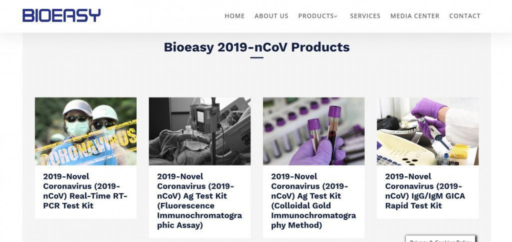 Sản phẩm xét nghei65m COVID-19 của công ty Bioeasy được quảng cáo là hiệu quả và cho kết quả nhanh.