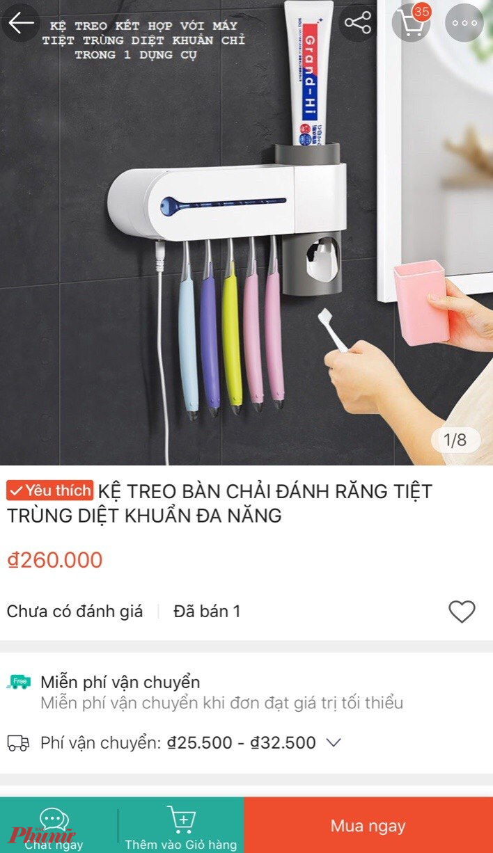 Kệ treo bàn chải đánh răng được rao bán, quảng cáo có tính năng diệt khuẩn