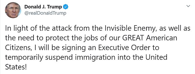 Tổng thống Donald Trump tuyên bố ngừng hoạt động nhập cư vào Mỹ.