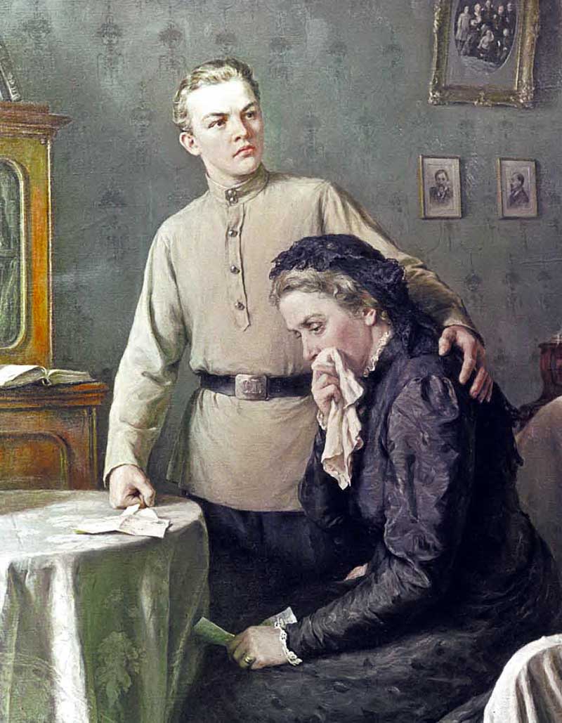 Bức tranh Chúng ta sẽ đi theo một con đường khác của Belousov, tả cảnh cậu thiếu niên Lenin cùng mẹ đau buồn khi mất người anh, người con trai