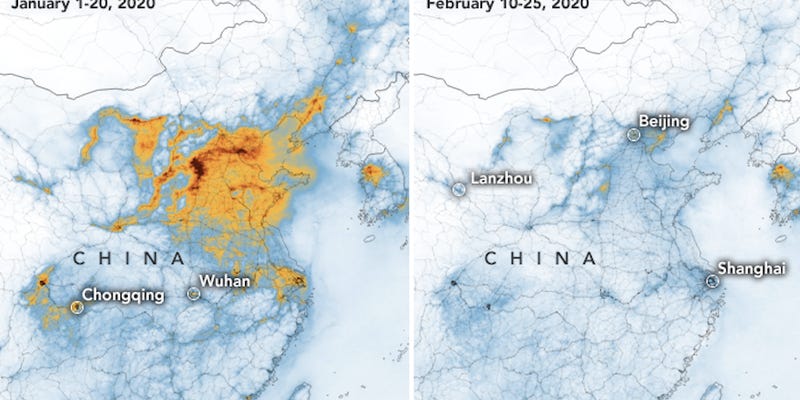Ảnh vệ tinh ghi nhận sự giảm ô nhiễm không khí tại Trung Quốc kể từ khi dịch bệnh bùng phát.
