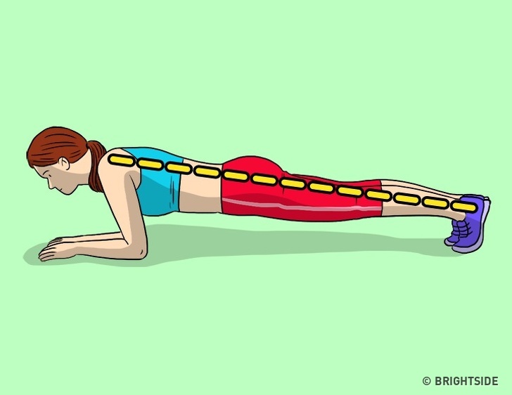 Thay thế nó bằng bài tập plank  Cách thay thế tốt nhất để có được bụng phẳng là plank. Đây là một bài tập rất đơn giản mà bạn có thể dễ dàng thực hiện tại phòng tập thể dục và ở nhà. Duỗi cơ thể của bạn trên sàn đứng trên khuỷu tay và ngón chân của bạn và giữ nó trong một phút.