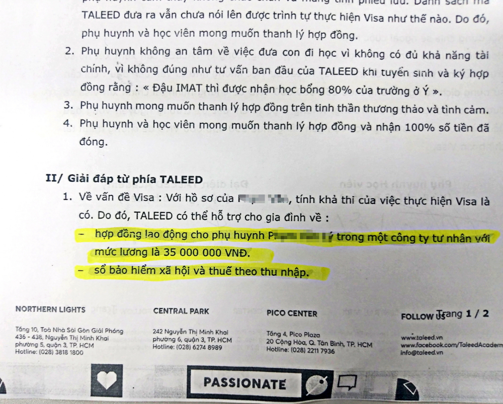 Trong một biên bản cuộc họp, nhân viên Công ty TALEED nói sẽ hỗ trợ làm giấy tờ giả để chứng minh ông P.V.L. đang làm trong một công ty tư nhân với mức lương 35 triệu đồng/tháng