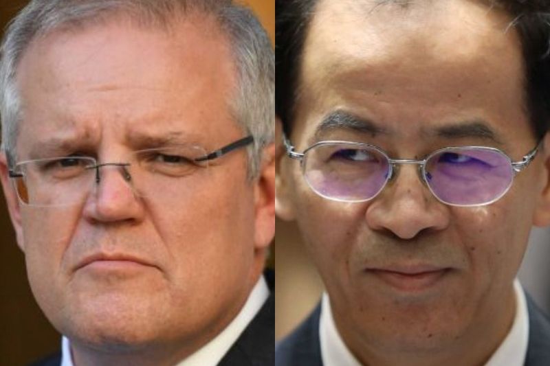 Thủ tướng Úc Scott Morrison và Đại sứ Trung Quốc tại Úc Thành Cạnh Nghiệp. Ảnh: ABC