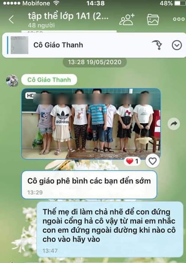 Hình ảnh các học sinh lớp 1A1 bị phê bình vì đi học sớm.