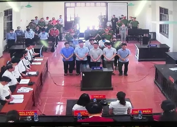 Những cựu cán bộ ngành giáo dục của tỉnh Hòa Bình đứng trước tòa