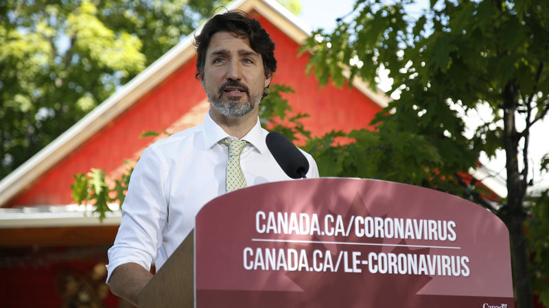 Thủ tướng Canada Justin Trudeau tại một cuộc họp báo ở Chelsea, Quebec - Ảnh: Bloomberg/Getty Images