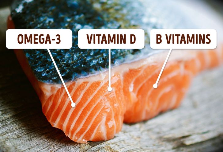 Cá hồi là một  nguồn axit béo Omega-3, vitamin D và vitamin B.  Những gì nó làm: Axit béo Omega-3 bảo vệ lông mi của bạn chống lại gãy, và khỏi bị giòn và rụng. Vitamin D và vitamin B tăng cường tăng trưởng lông mi.