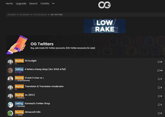 Nhóm đã đăng quảng cáo trên diễn đàn OGusers.com để bán 'tài khoản OG' cho bitcoin