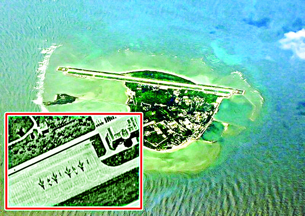 Trên đảo Phú Lâm thuộc quần đảo Hoàng Sa của Việt Nam, Trung Quốc đã xây dựng một đường băng, nhà chứa máy bay để các loại máy bay chiến đấu hạng nặng, máy bay ném bom H-6K cũng như các loại máy bay cảnh báo sớm KJ-500 cất và hạ cánh - ẢNH: CHINAMIL