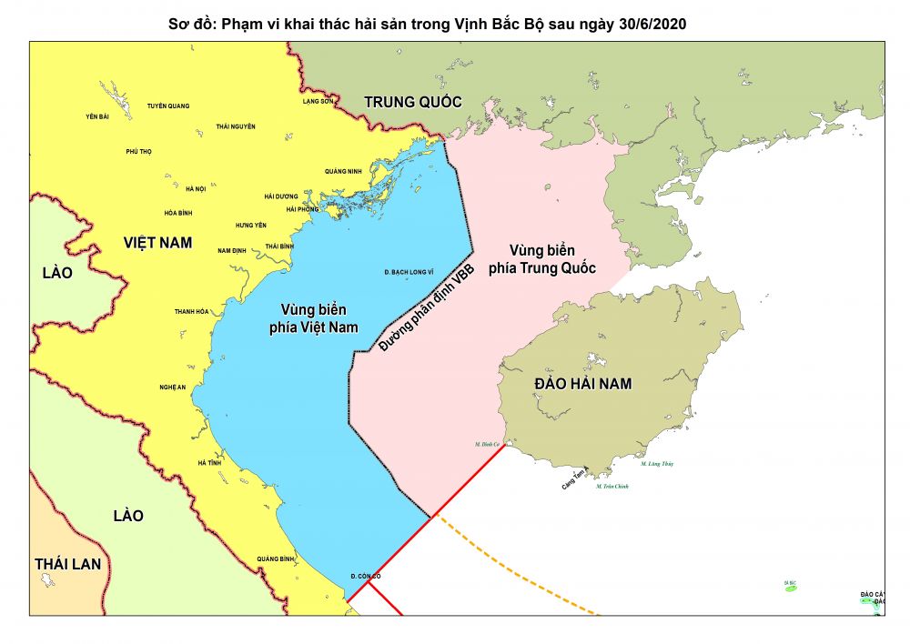 Sơ đồ phạm vi khai thác hải sản trong Vịnh Bắc Bộ sau ngày 30/06/2020