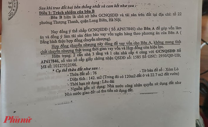 Nội dung trong bản hợp đồng thế chấp ghi rõ đây là chuyển nhượng tạm thời.