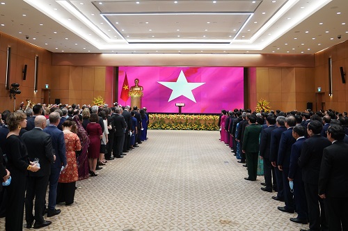 Các đại biểu thực hiện nghi thức chào cờ tại buổi lễ kỷ niệm (Ảnh: VGP).