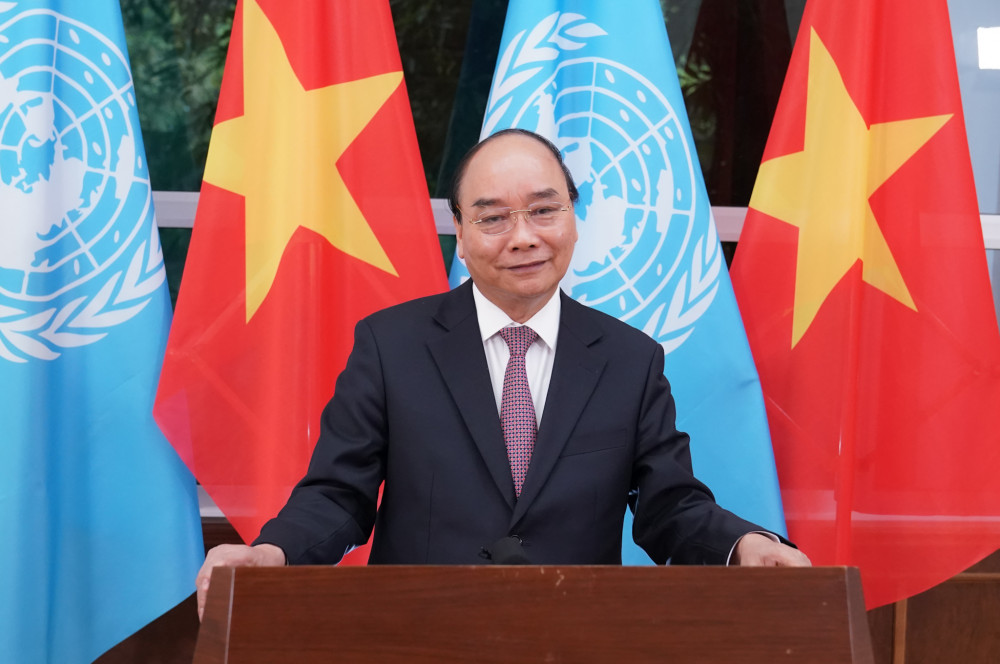 Thủ tướng Nguyễn Xuân Phúc: Thực tại càng cam go, thử thách, chúng ta càng cần đoàn kết, hợp tác, tăng cường chủ nghĩa đa phương với trung tâm là Liên Hiệp Quốc - Ảnh: VGP