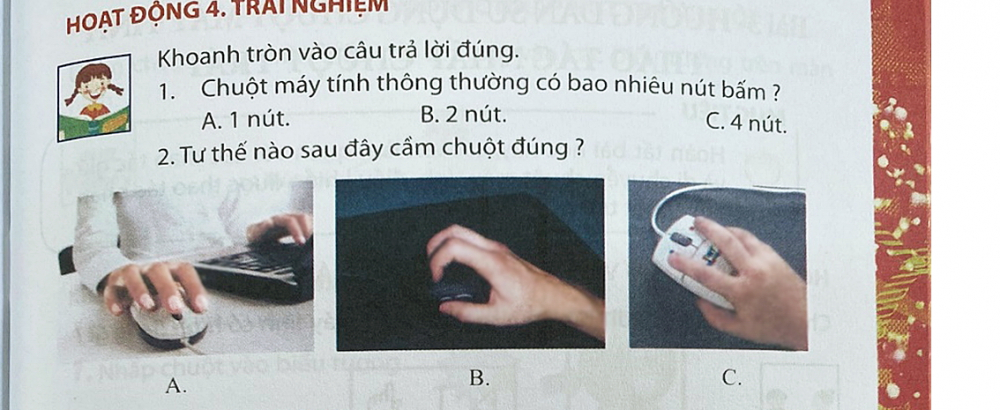 Hình minh họa cho câu hỏi trang 11 với hai loại chuột máy tính có số lượng nút bấm khác nhau