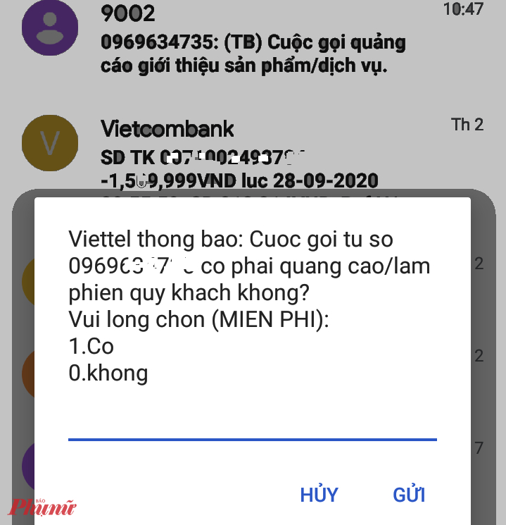 Từ khoảng 2 ngày nay, nhà mạng Viettel đã bắt đầu hỗ trợ khách hàng xác minh các cuộc gọi, tin nhắn rác..