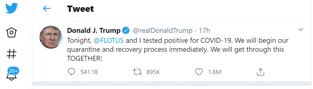 Bài đăng trên Twitter được quan tâm nhất của ông Trump cho đến thời điểm hiện tại - Ảnh chụp màn hình Twitter của tổng thống Trump