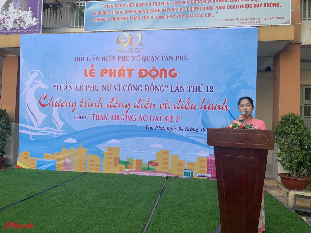 Bà Chung Thủy Tiên - Chủ tịch Hội LHPN quận Tân Phú phát động Tuần lễ