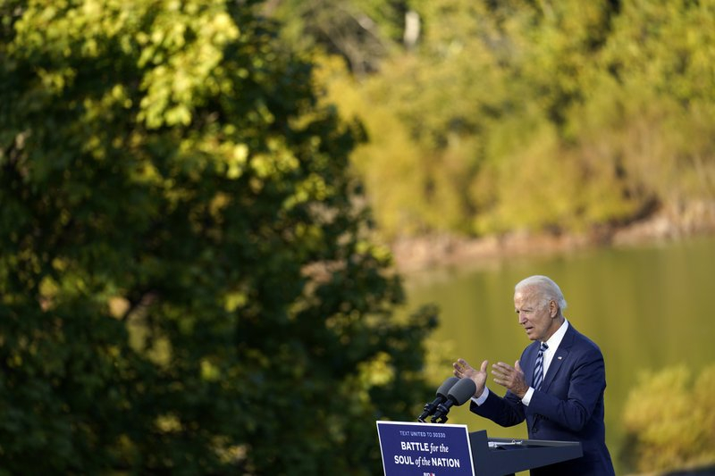 Ứng cử viên tổng thống của đảng Dân chủ, cựu Phó Tổng thống Joe Biden phát biểu tại Công viên Quân sự Quốc gia Gettysburg ở Gettysburg, Pennsylvania hôm 6/10 - Ảnh: AP