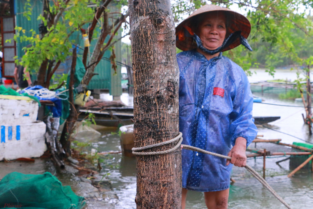 Bà Trần Thị Điệp (thôn Giáp Trung, xã Hương Toàn, TX. Hương Trà) cho biết, từ chiều hôm qua đến sáng nay, khi mực nước sông Bồ bắt đầu dâng do mưa suốt từ đêm, gia đình bà đã ra giằng chống, dùng sào giữ lồng cá trắm trên sông đề phòng nước lũ về cuốn trôi