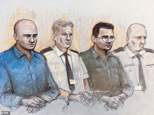 Gheorghe Nica (trái) và Eamonn Harrison (phải), hai trong số bốn người đang bị xét xử tại Old Bailey ở London – Tranh: Elizabeth Cook