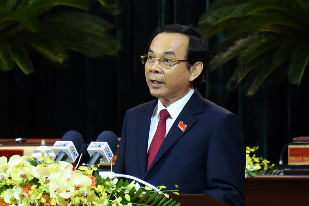 Ông Nguyễn Văn Nên - tân Bí thư Thành ủy TPHCM phát biểu tại lễ ra mắt Ban Chấp hành Đảng bộ khóa XI