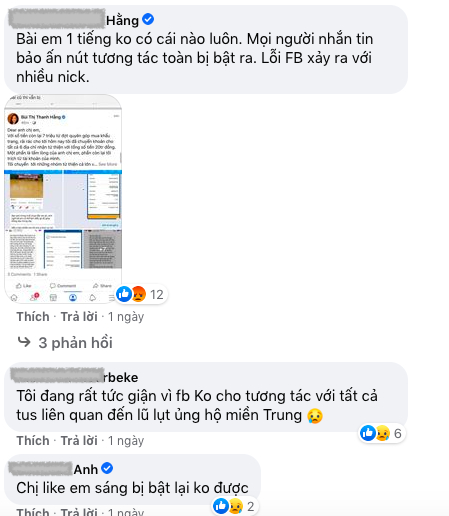 Rất nhiều tài khoản hôm qua (21/10) đã không thực hiện được việc tương tác bình thường trên Facebook. (Ảnh chụp màn hình)