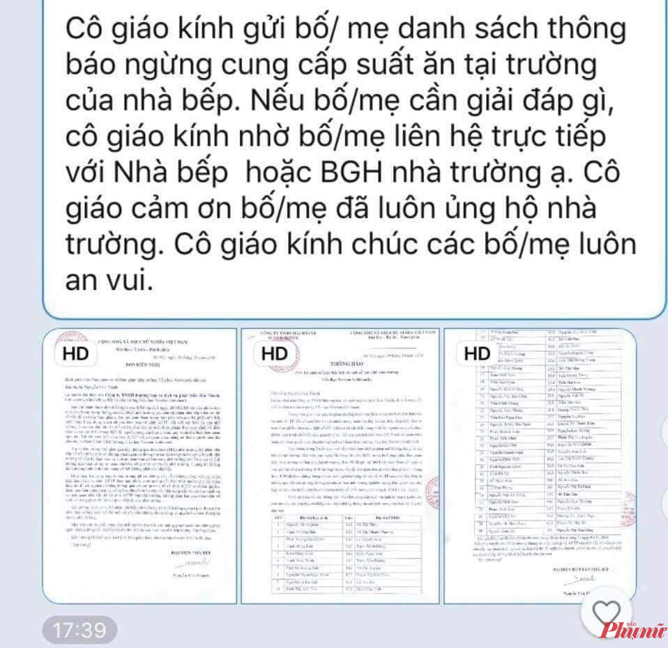 Thông báo từ cô giáo cho phụ huynh về việc học sinh bị từ chối suất ăn tại trường