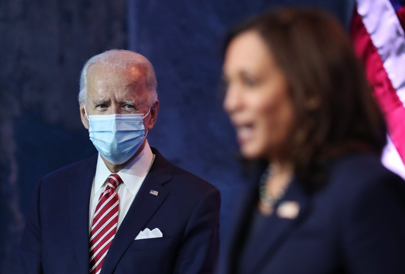 Tổng thống đắc cử Joe Biden và Phó Tổng thống đắc cử Kamala Harris tại cuộc họp báo chung ngày 16/11 tại Wilmington, Delaware - Ảnh: Newsweek/Getty Images