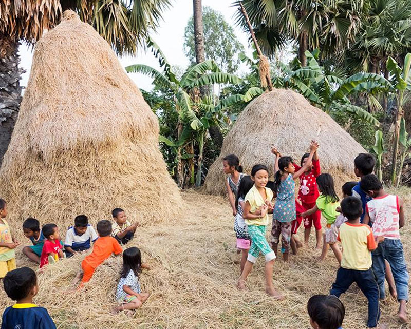 Mùa gặt, lũ trẻ tha hồ lăn lê bò toài, chơi với những đống rơm - Ảnh minh họa 