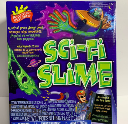 Theo WATCH, Scientific Explorer Sci-Fi Slime, dành cho trẻ em từ 10 tuổi trở lên, lọt vào danh sách vì khả năng gây thương tích liên quan đến hóa chất