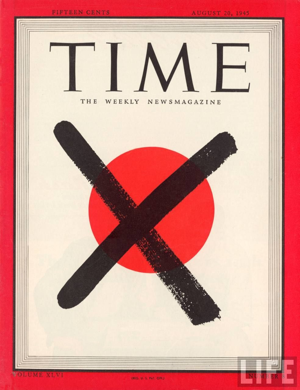 Đây là bìa ấn bản đầu tiên sau khi vũ khí hạt nhân được thả xuống Hiroshima (ngày 5/8) và Nagasaki (ngày 9/8). Vì màu đỏ trên lá cờ của Nhật Bản, một chữ thập đen đã được sử dụng để thay thế. Nhật Bản chính thức đầu hàng vào ngày 2/9.