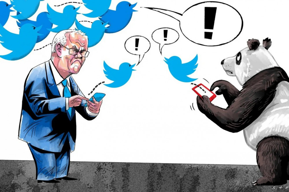Đồ họa của Craig Stephens về tranh cãi ngoại giao mới nhất giữa Trung Quốc và Úc liên quan đến hình ảnh trên Twitter