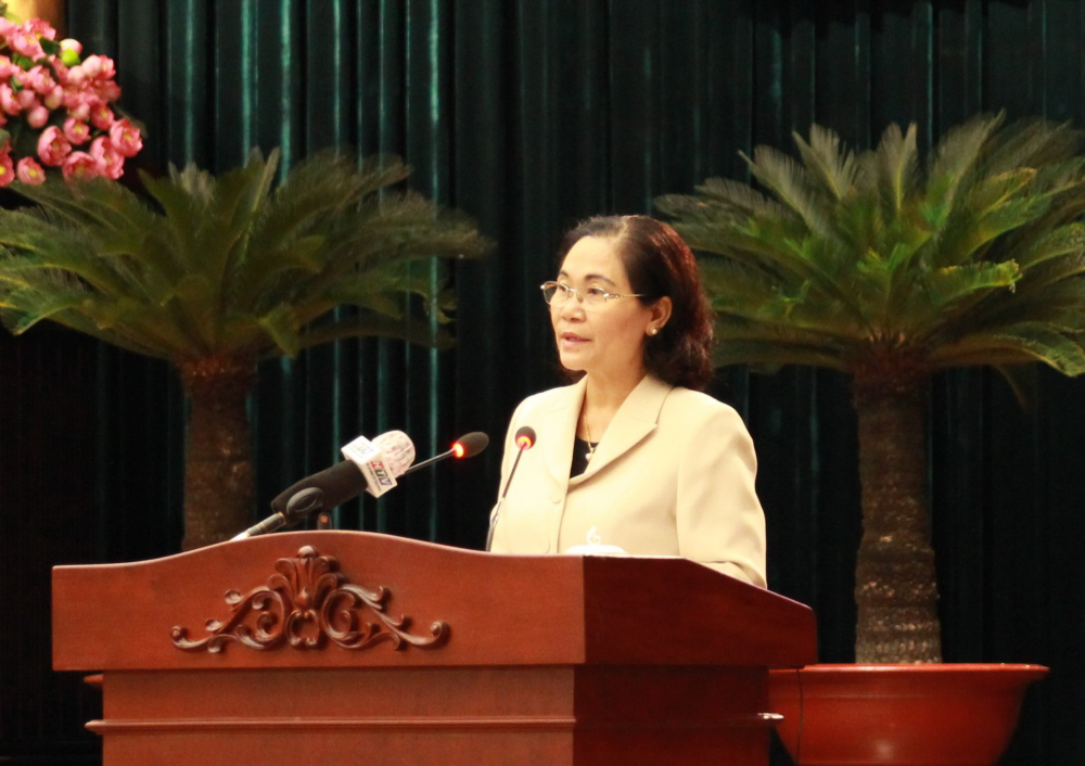 Chủ tịch HĐND TPHCM Nguyễn Thị Lệ phát biểu tại Hội nghị tổng kết 10 năm thực hiện Chỉ thị 46-CT/TW.
