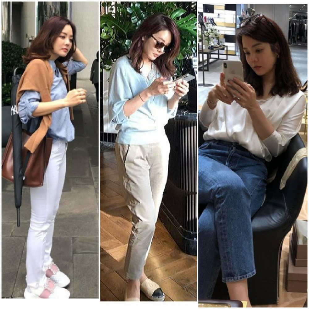 Dù đã ngoài 40, Chae Rim vẫn vô cùng trẻ trung. Cô yêu thích phong cách thời trang phóng khoáng như quần jean và áo thun khi đi chơi cùng bạn bè.