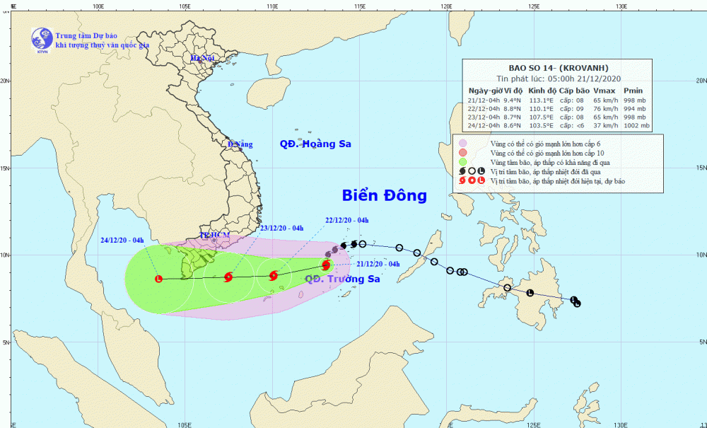 Dự báo đường đi bão số 14