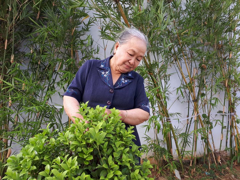 Chăm sóc chồng, vun vén vườn tược và tham gia hoạt động địa phương là niềm vui tuổi xế chiều của bà Lệ