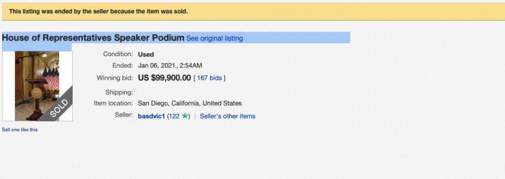 Trước khi bị eBay gỡ, chiếc bục được đôn giá lên tận 99.900 USD và được ghi nhận đã bán.